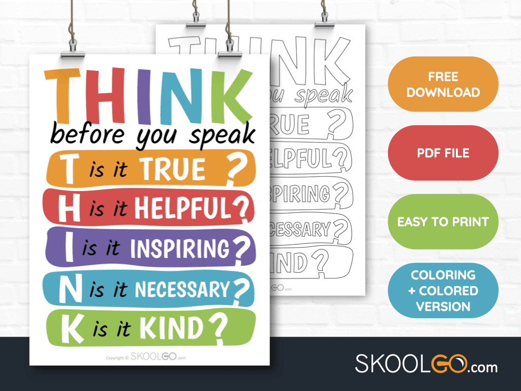 Think Before You Speak Free Classroom Poster SKOOLGO