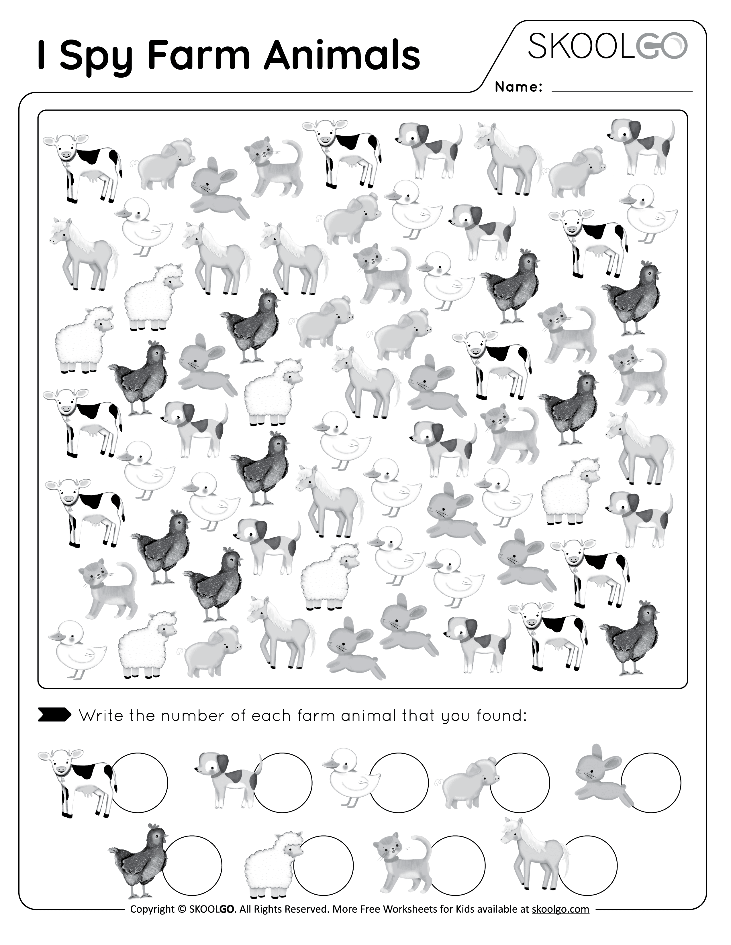 I Spy Farm Animals Free Worksheet SKOOLGO