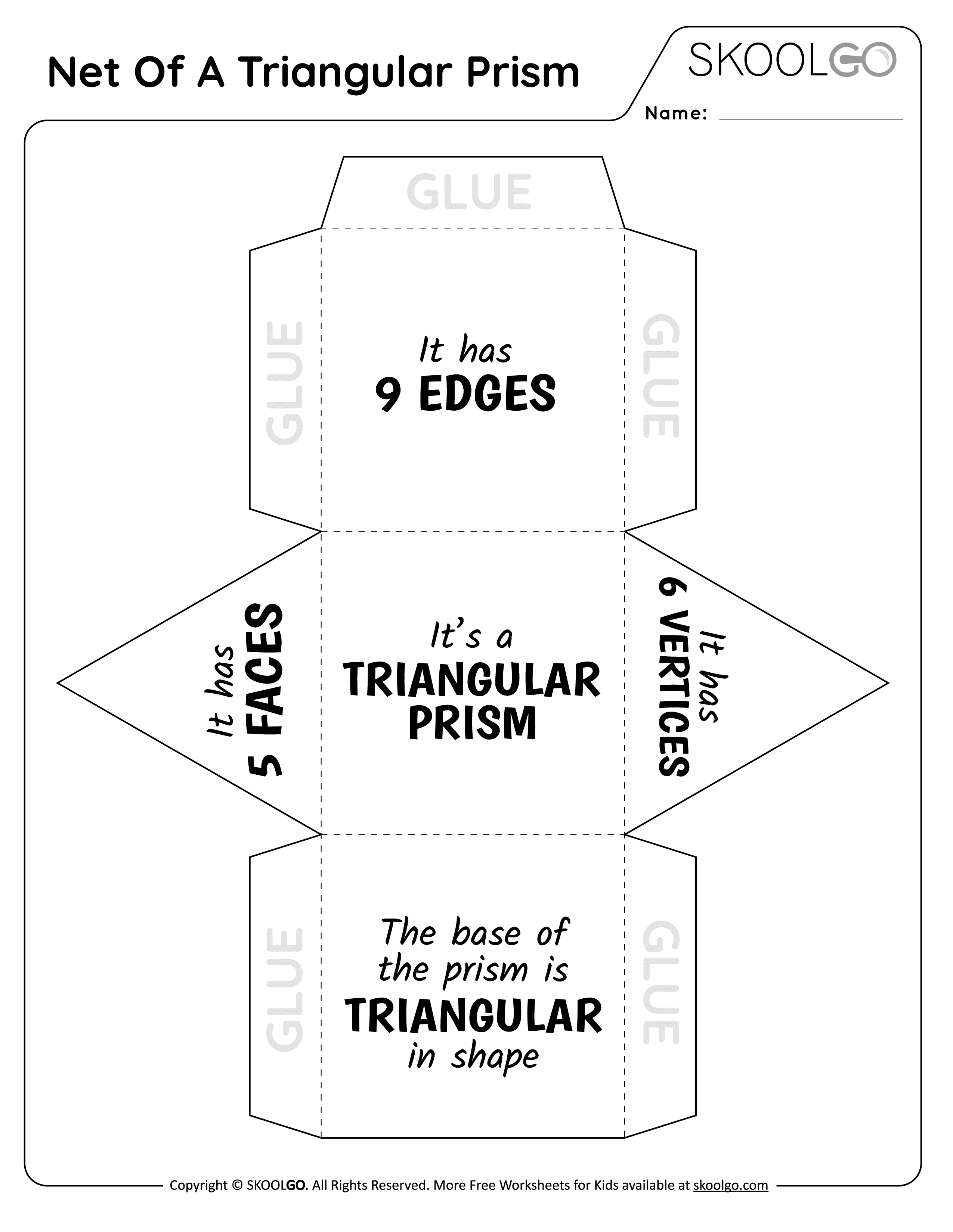 Net Of A Triangular Prism Free Worksheet SKOOLGO