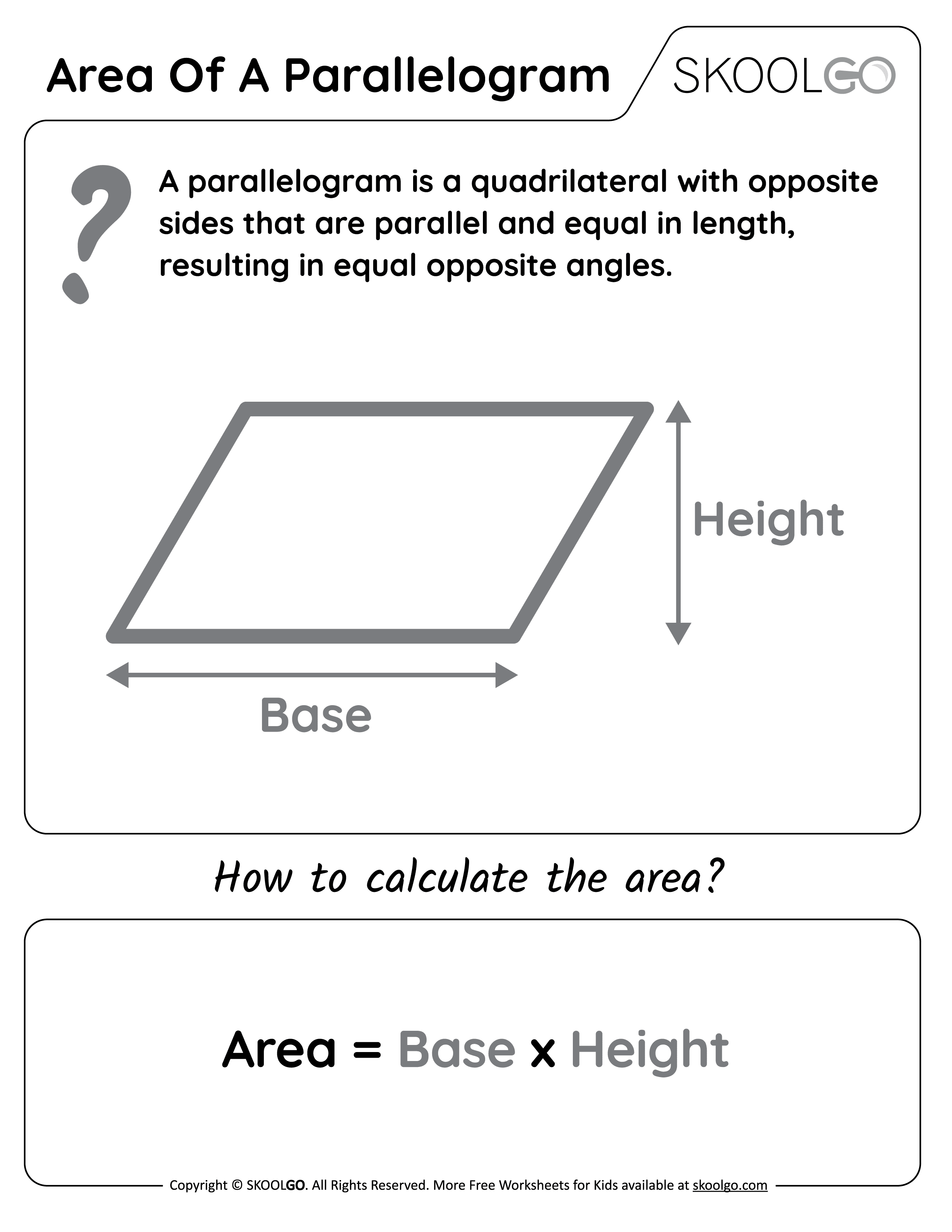 Area Of A Parallelogram Free Worksheet For Kids SKOOLGO