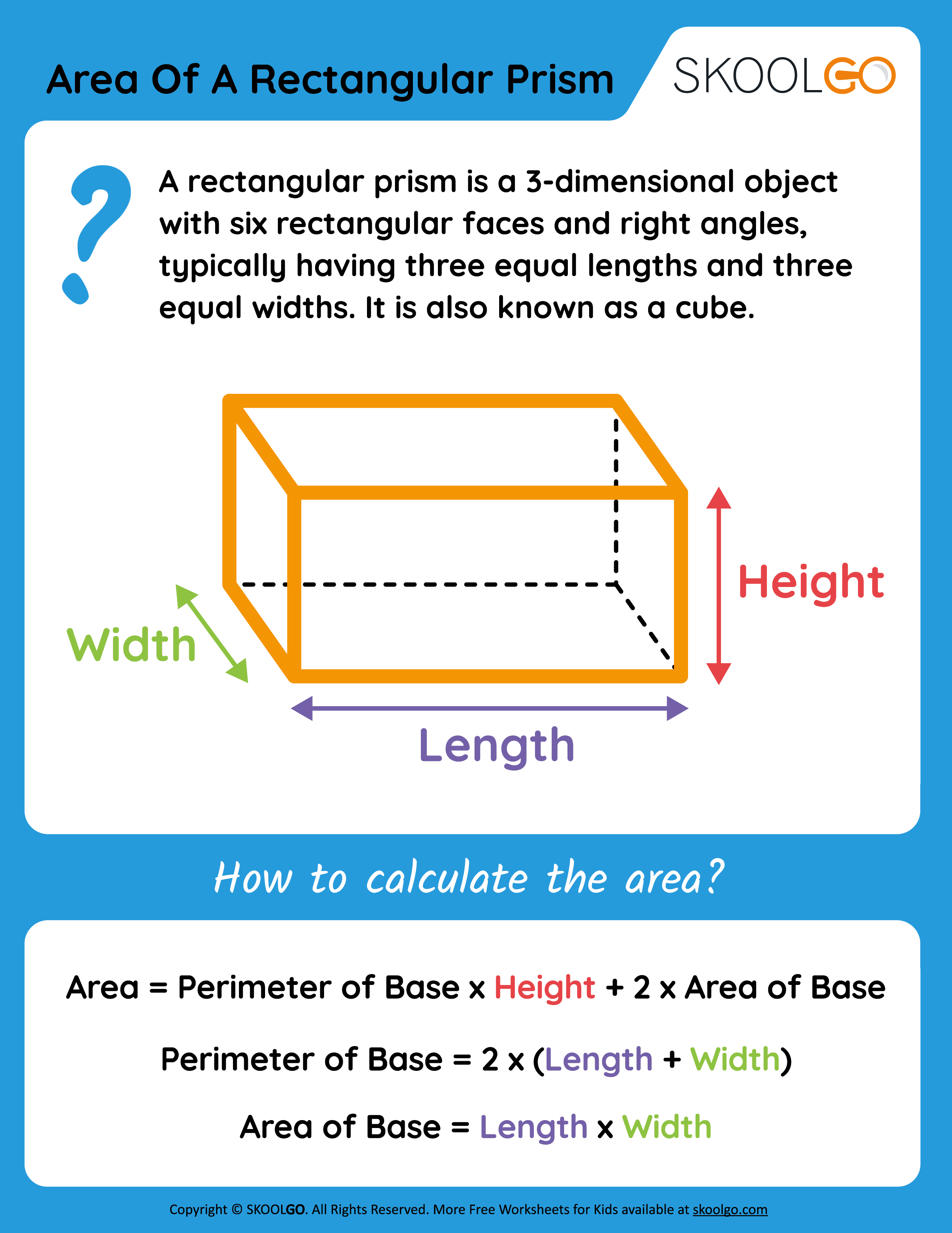 Area Of A Rectangular Prism Free Worksheet SKOOLGO