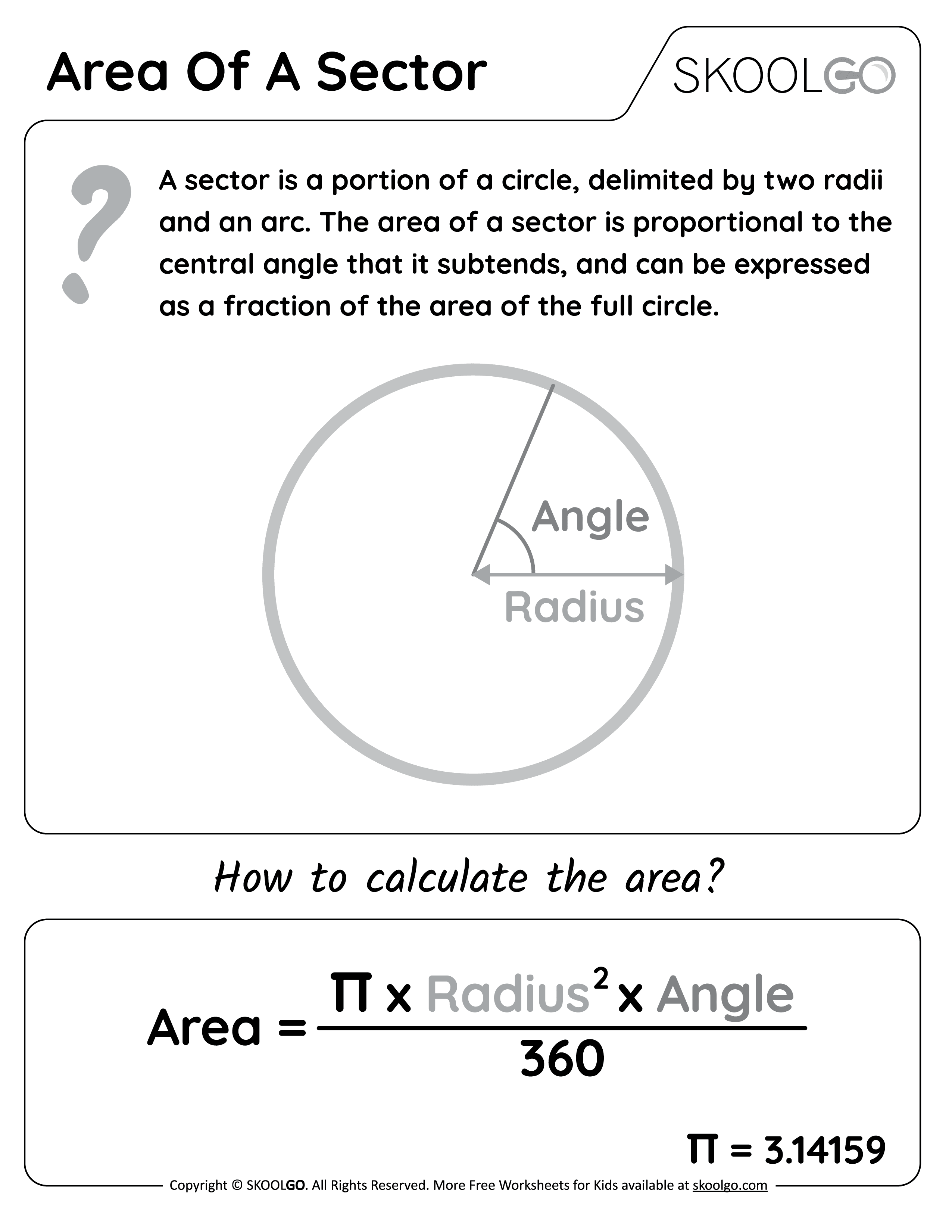 Area Of A Sector Free Worksheet For Kids SKOOLGO