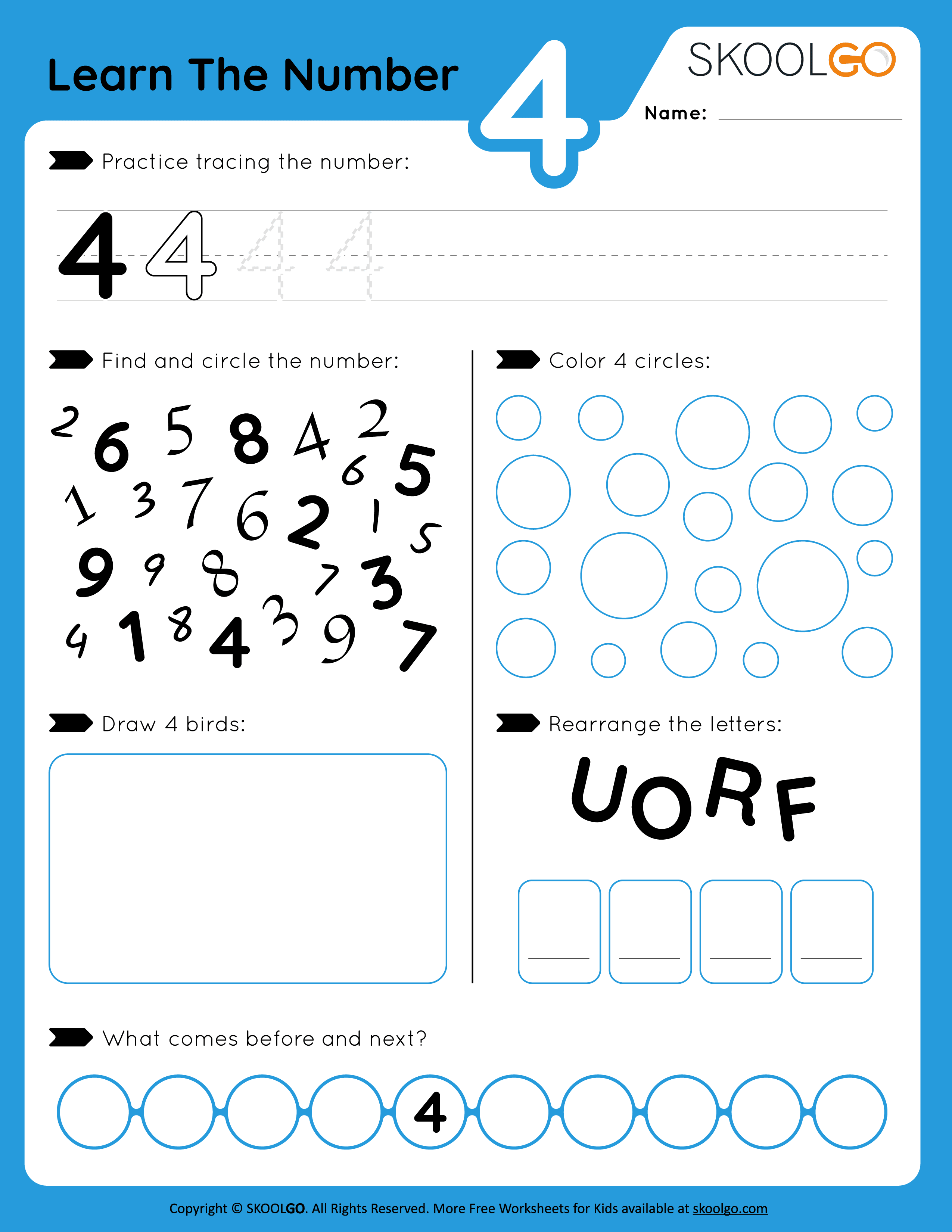 Learn The Number 4 Free Worksheet For Kids SKOOLGO