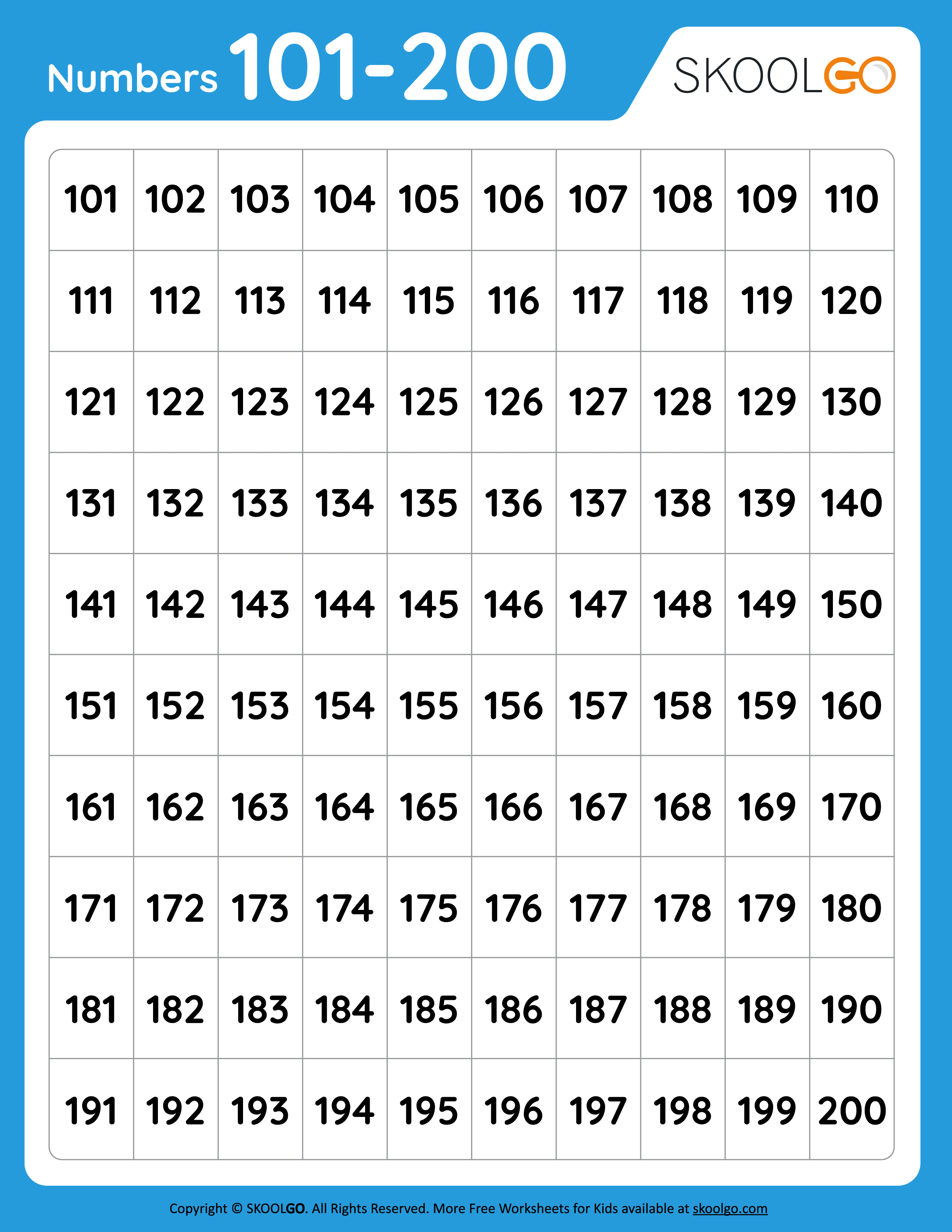 Numbers 101 To 150