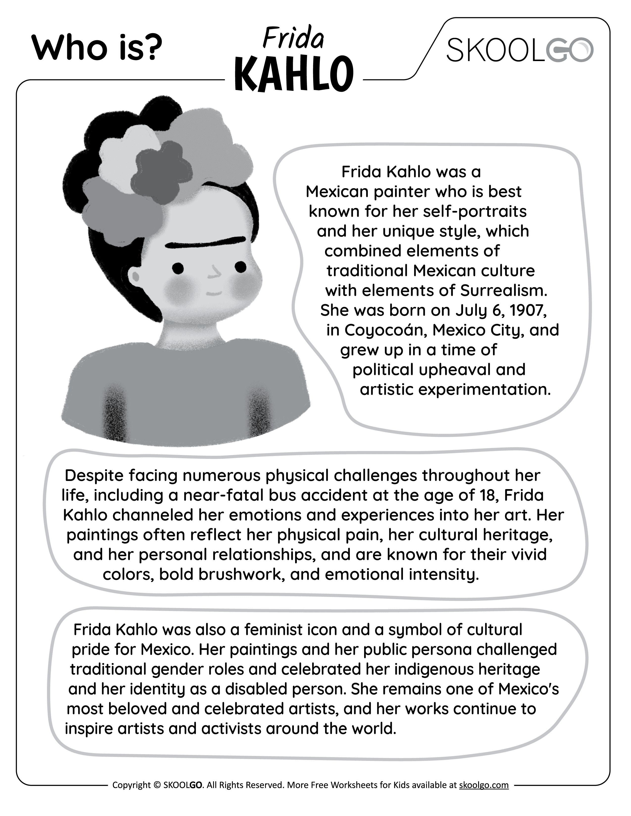 Who Is Frida Kahlo? - Free Worksheet for Kids - SKOOLGO