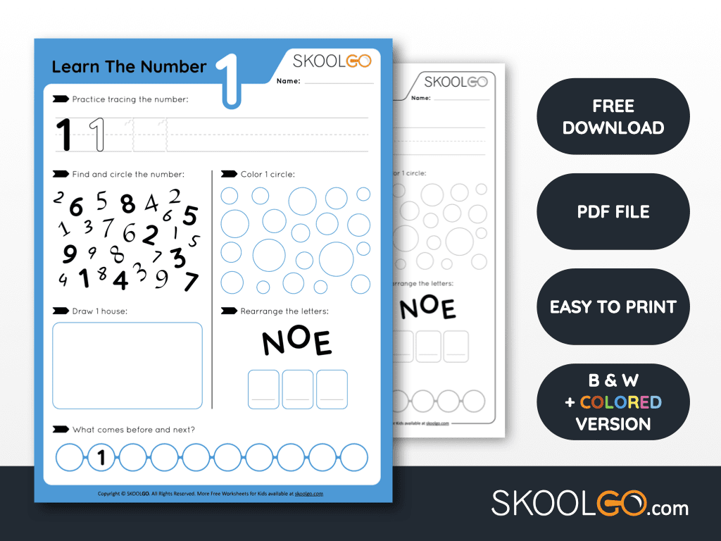 Learn The Number 1 Free Worksheet For Kids SKOOLGO