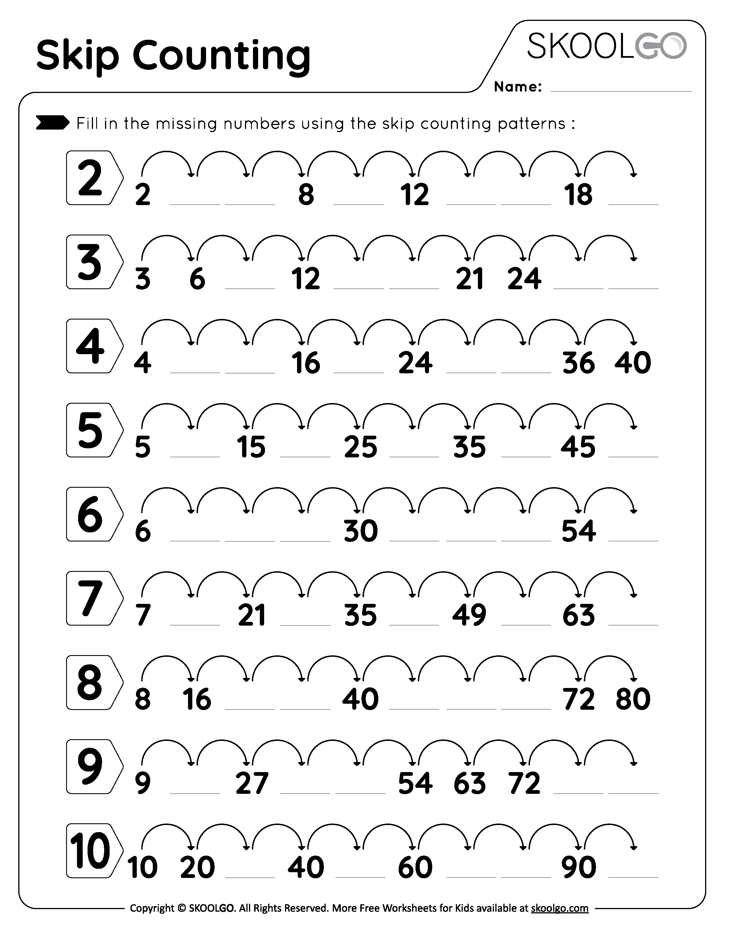 Skip Counting Free Worksheet For Kids SKOOLGO