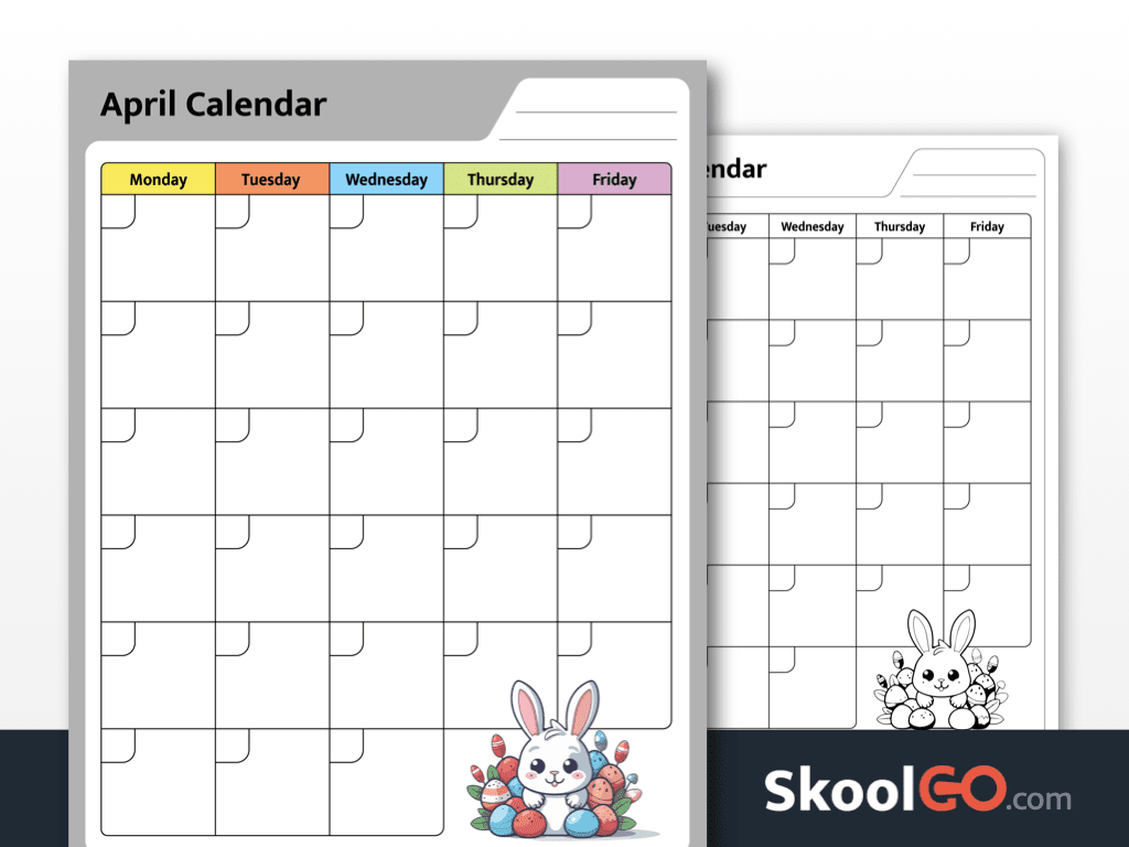 April calendar worksheet printable for kids with color and black and white pages for monthly planning