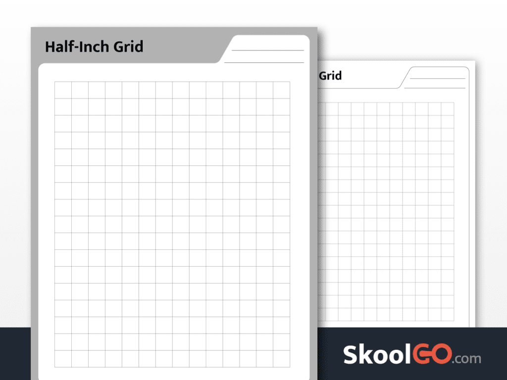 Half inch grid paper printable worksheet PDF for math graphing and drawing activities