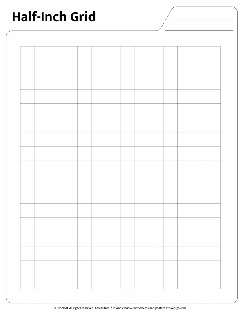 Half inch grid paper worksheet page without border for flexible math and drawing use