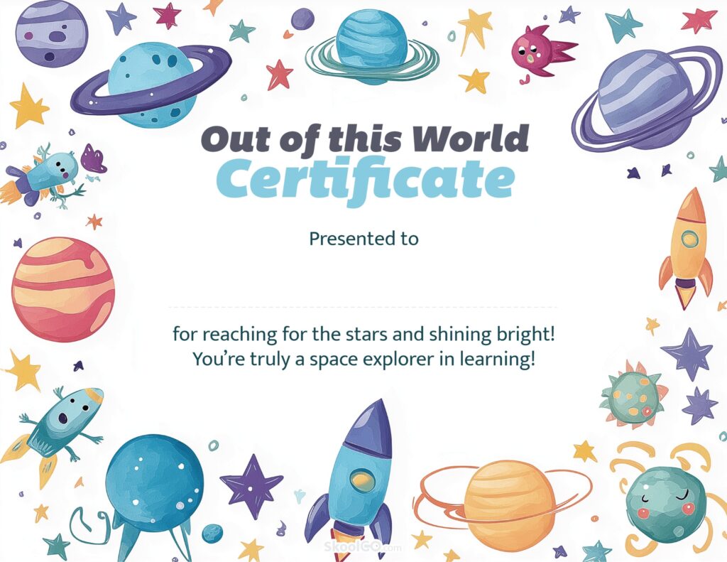 Space certificate template full printable certificate template with planets, rockets, and stars