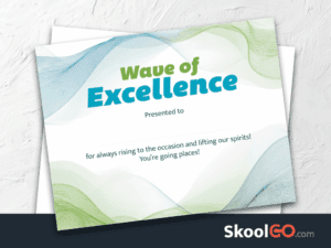 Wave of Excellence certificate template free printable for students with modern wave design and SkoolGO branding