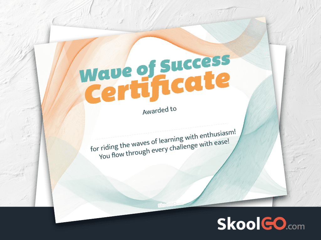 Wave of Success certificate template free printable for students with colorful wave design and Skoolgo branding