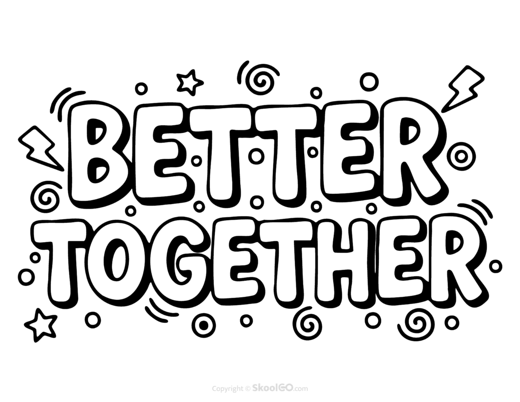 Colorful Better Together printable classroom poster with playful lettering and cheerful doodles