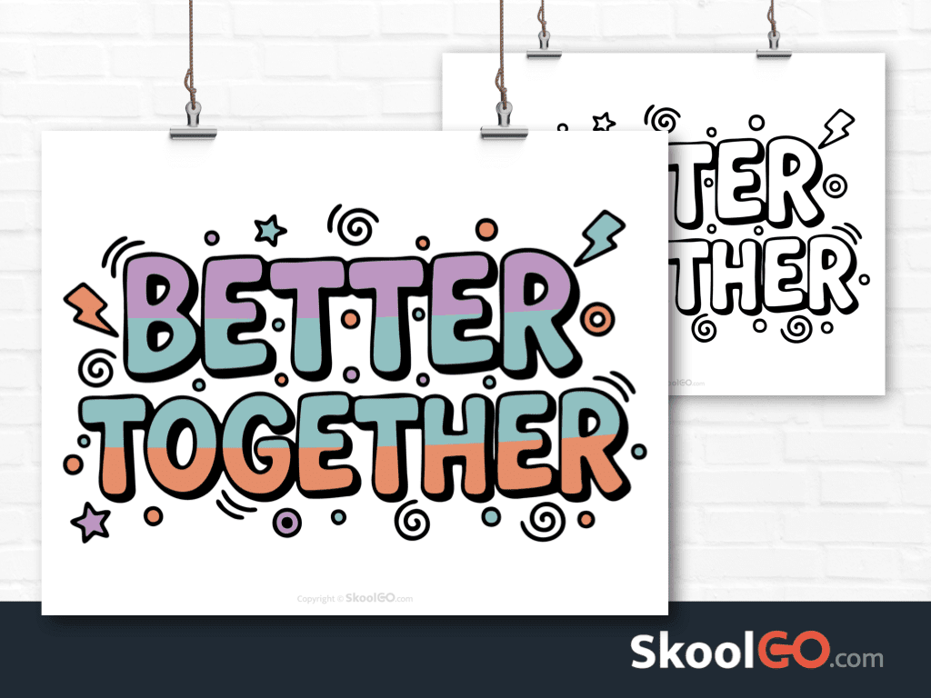Preview image of the "Better Together" Classroom Poster, showing both color and black & white printable pages.
