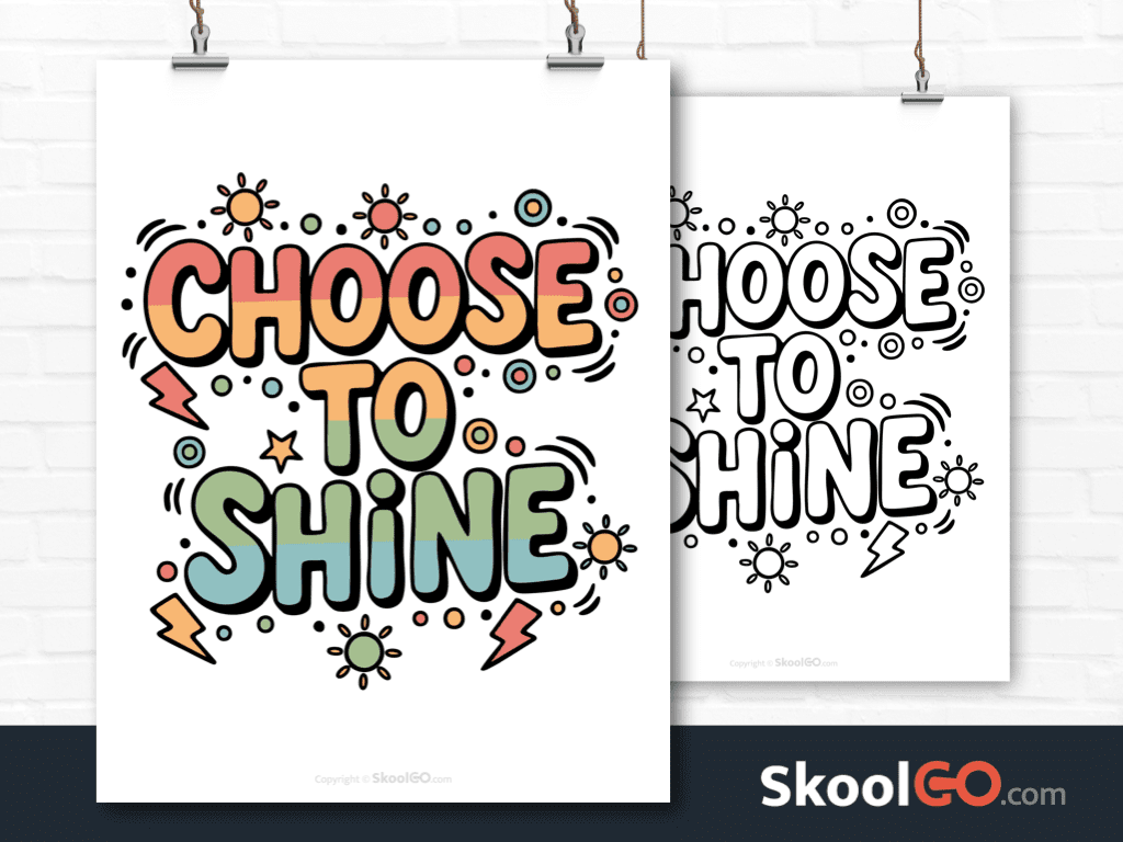 Preview image of the "Choose To Shine" Classroom Poster, showing both color and black & white printable pages.