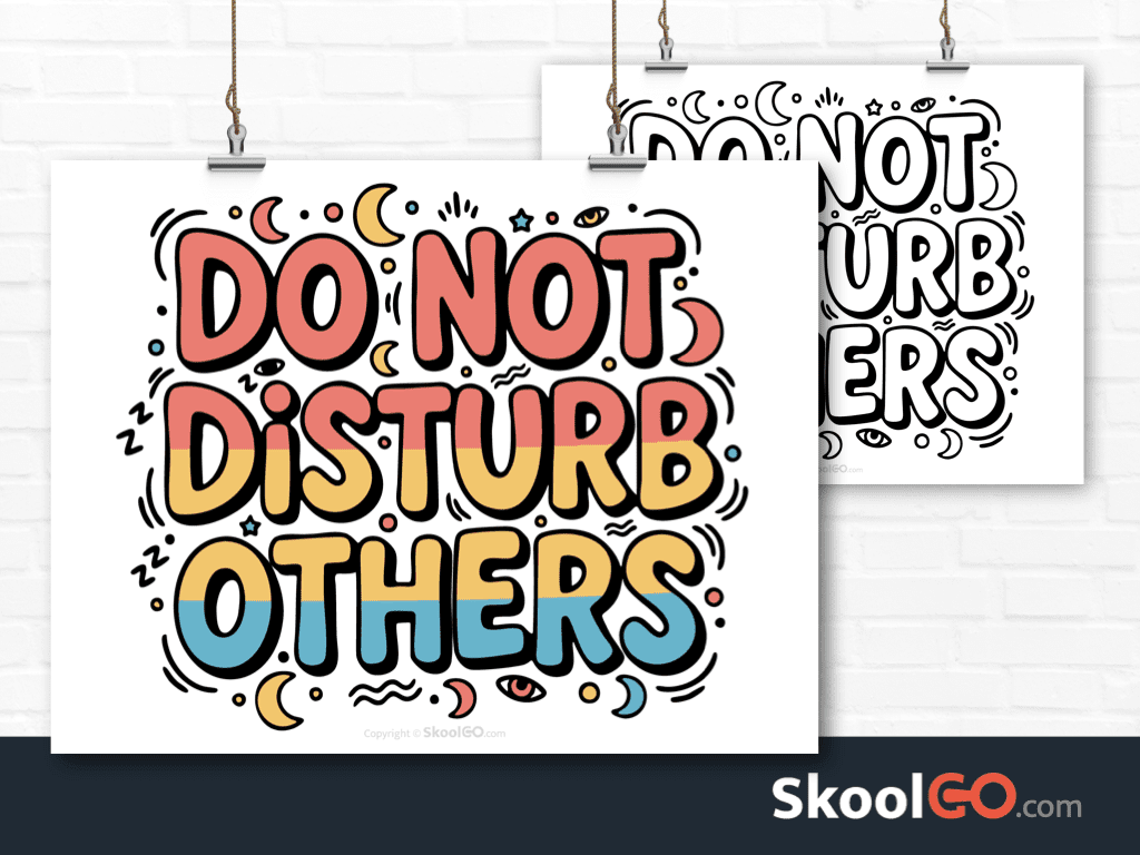 Preview image of the "Do Not Disturb Others" Classroom Poster, showing both color and black & white printable pages.