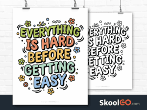 Preview image of the "Everything Is Hard Before Getting Easy" Classroom Poster, showing both color and black & white printable pages.