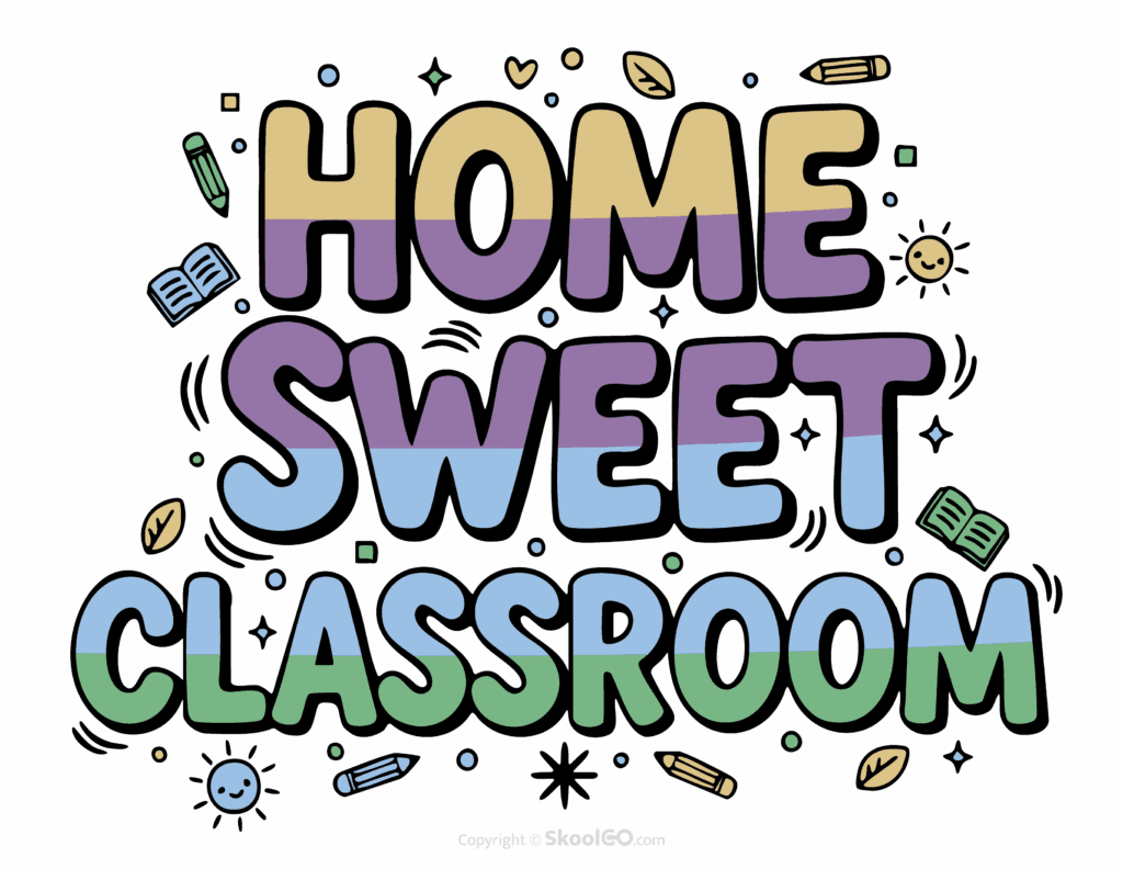 "Home Sweet Classroom" Classroom Poster - Color Version Colorful Home Sweet Classroom printable classroom poster with playful lettering and cheerful doodles