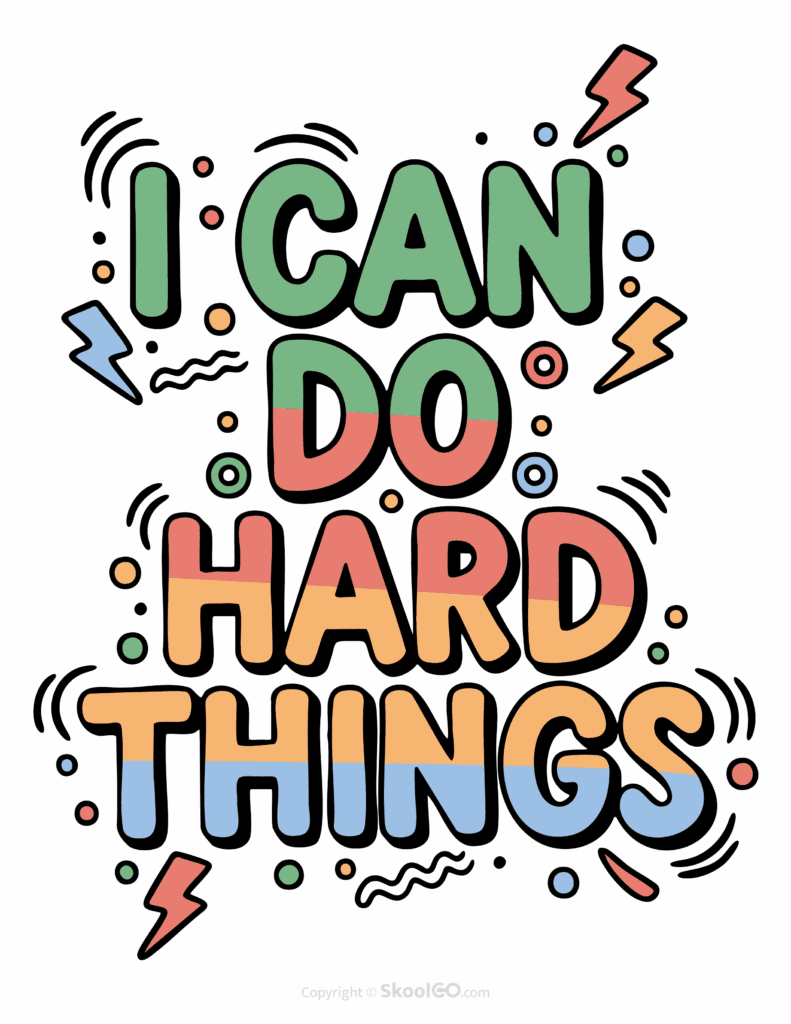 "I Can Do Hard Things" Classroom Poster - Color Version Colorful I Can Do Hard Things printable classroom poster with playful lettering and cheerful doodles