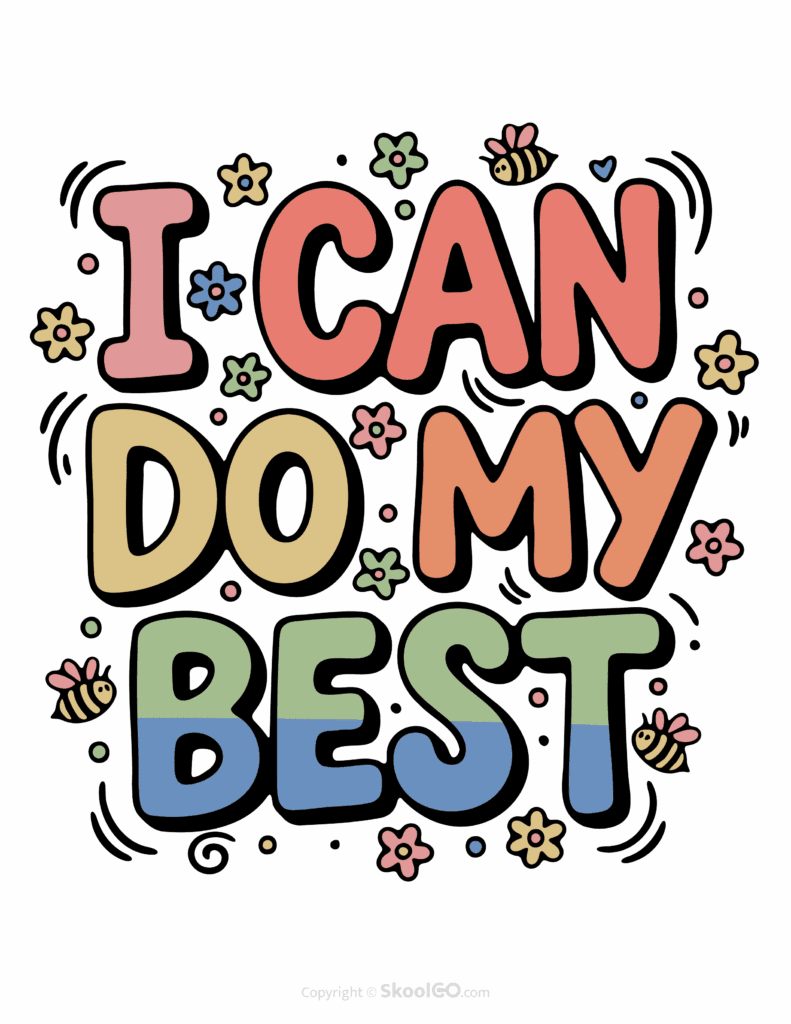 "I Can Do My Best" Classroom Poster - Color Version Colorful I Can Do My Best printable classroom poster with playful lettering and cheerful doodles