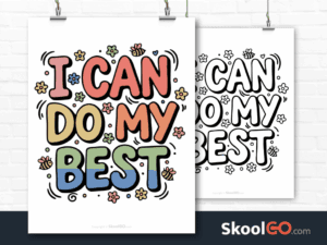 Preview image of the "I Can Do My Best" Classroom Poster, showing both color and black & white printable pages.