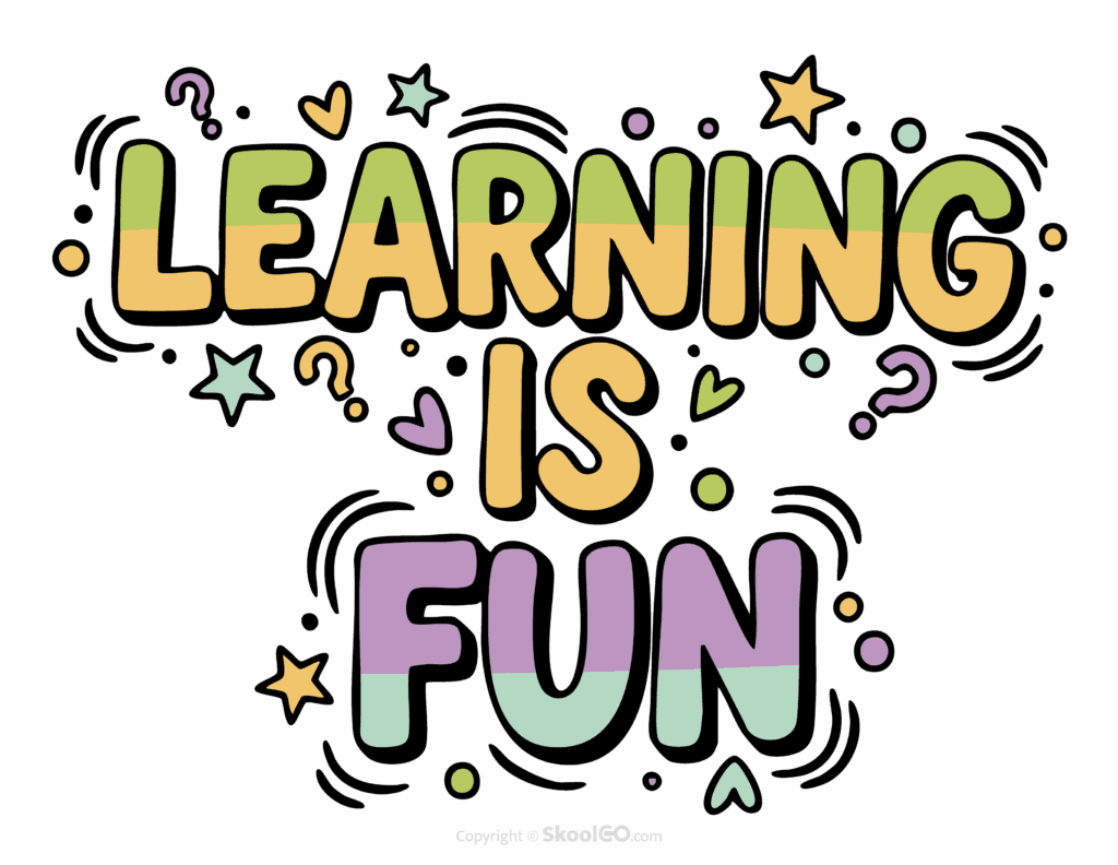 "Learning Is Fun" Classroom Poster - Color Version Colorful Learning Is Fun printable classroom poster with playful lettering and cheerful doodles