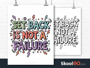 Preview image of the "Set Back Is Not A Failure" Classroom Poster, showing both color and black & white printable pages.