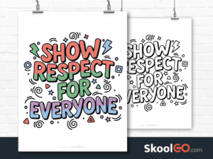 Preview image of the "Show Respect For Everyone" Classroom Poster, showing both color and black & white printable pages.