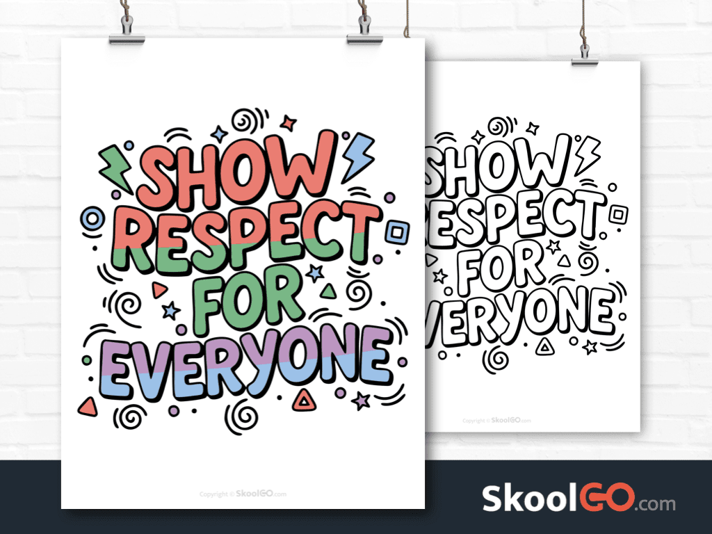 Preview image of the "Show Respect For Everyone" Classroom Poster, showing both color and black & white printable pages.