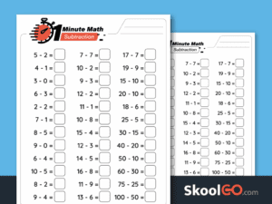 1 Minute Math Subtraction Worksheet free printable math fluency activity