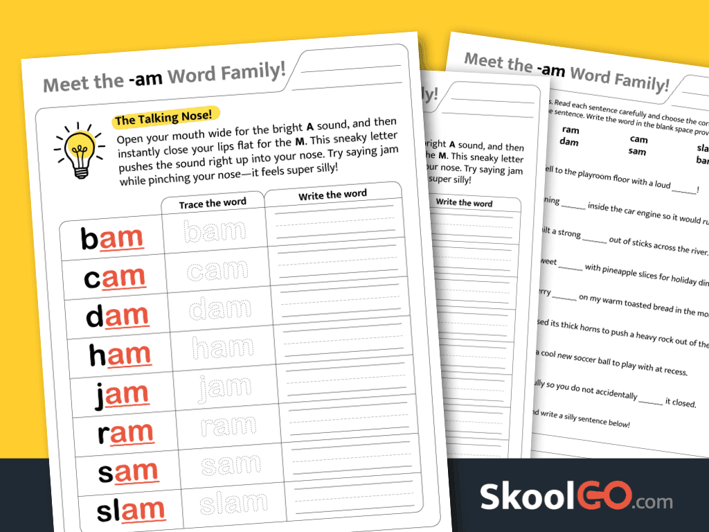 am Word Family Worksheet – Fun phonics practice for early readers