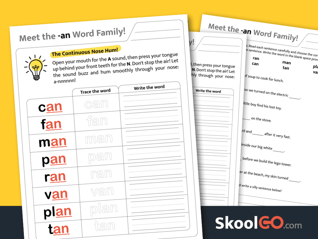 an Word Family Worksheet – Fun phonics practice for early readers