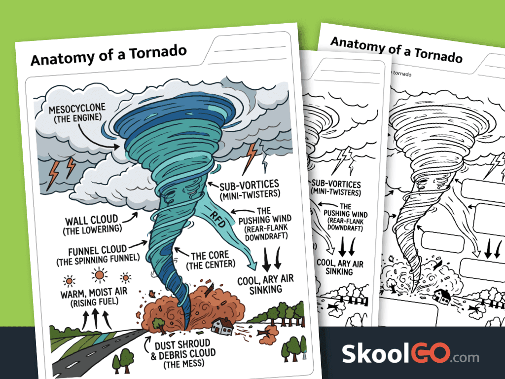 Anatomy of a tornado worksheet printable science resource for learning tornado parts