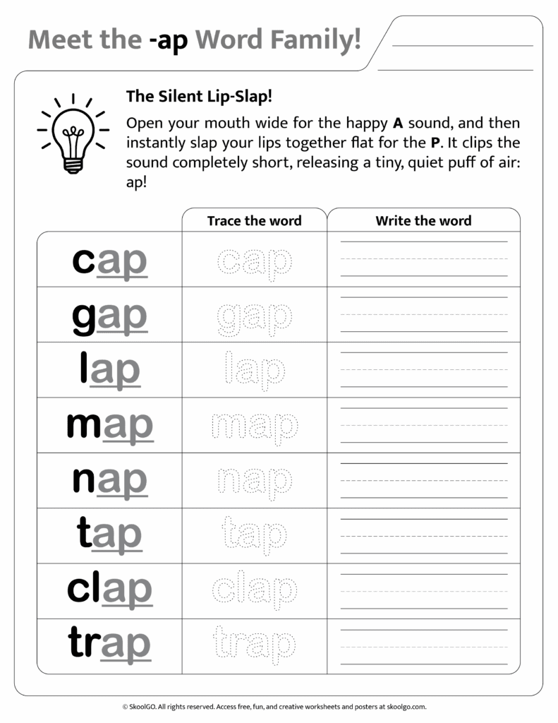 Black and white printable version of [ap] phonics worksheet