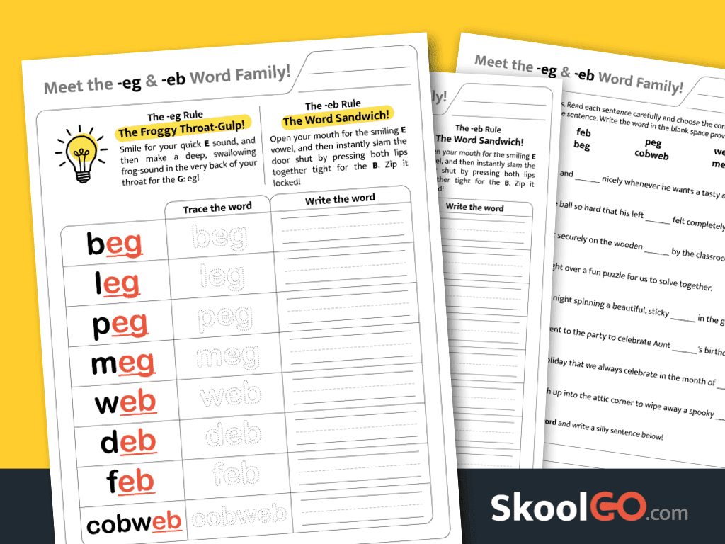 eg & eb Word Family Worksheet – Fun phonics practice for early readers
