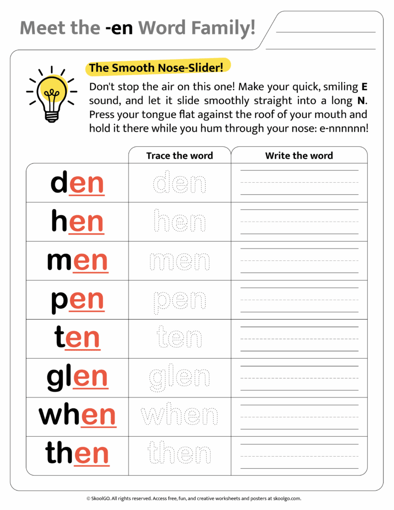 Color version of [en] word family worksheet for engaging phonics learning