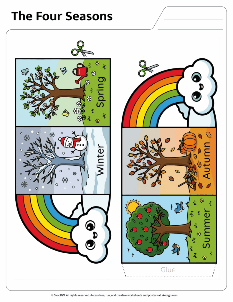 Color version of four seasons sorting worksheet for kids