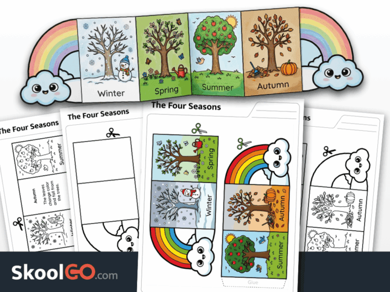 Four Seasons Cut and Paste Worksheet with Seasonal Craft - SKOOLGO