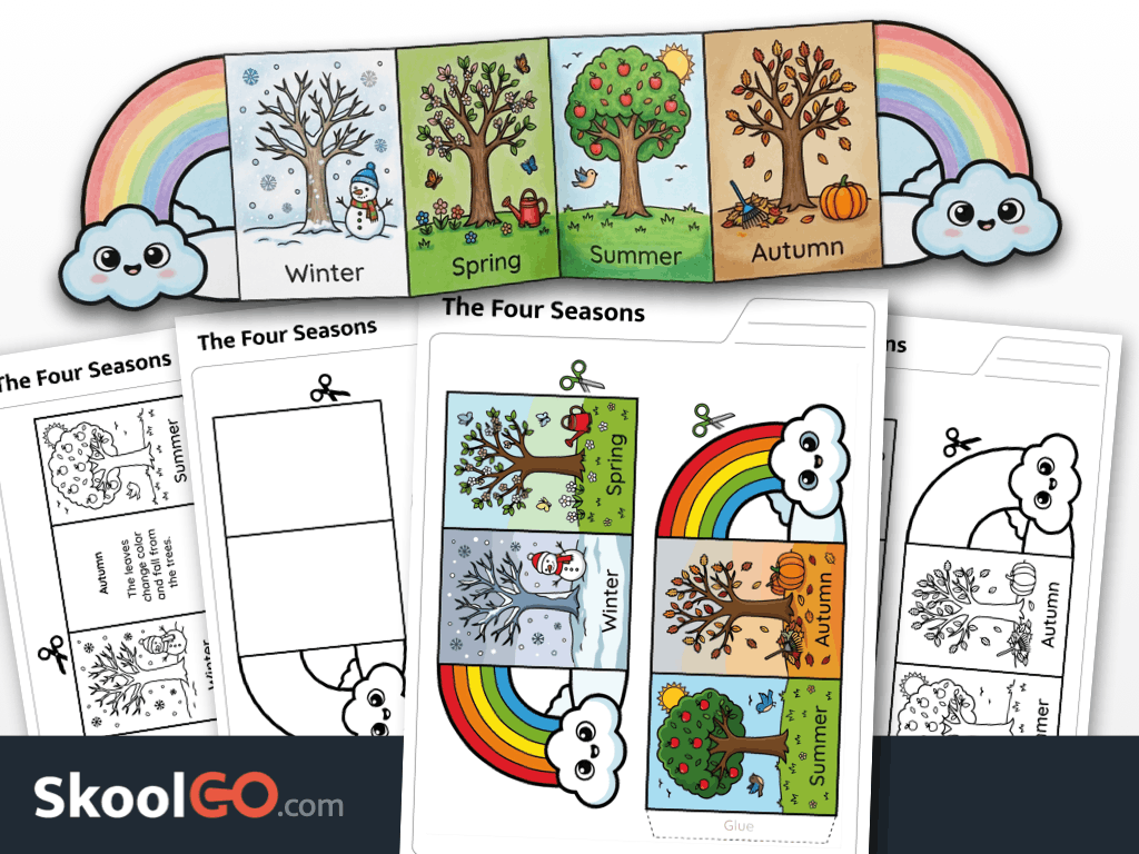 Engaging four seasons cut and paste worksheet for kids to learn seasonal changes through hands-on activities