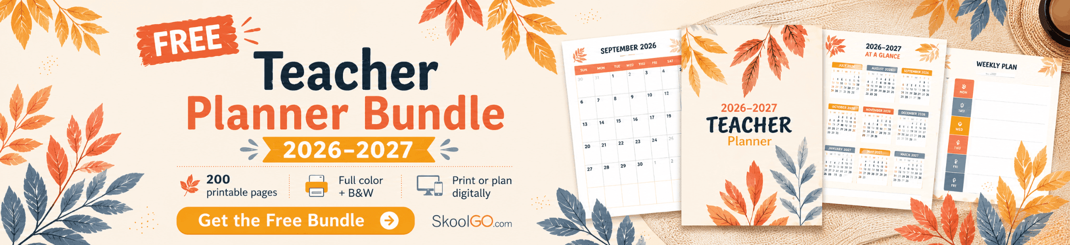 Free Teacher Planner Bundle 2026-2027 Autumn Theme