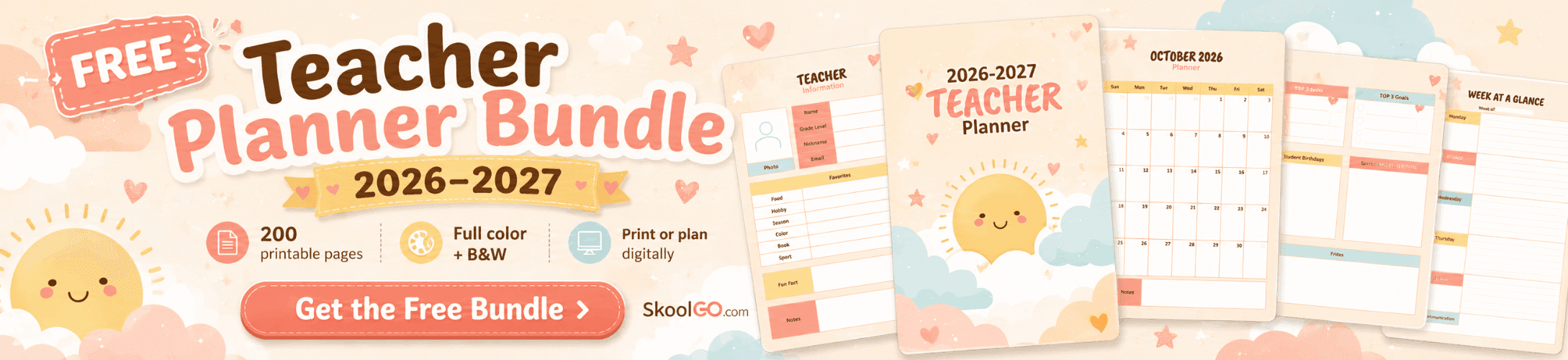 Free Sunshine Teacher Planner Bundle 2026-2027