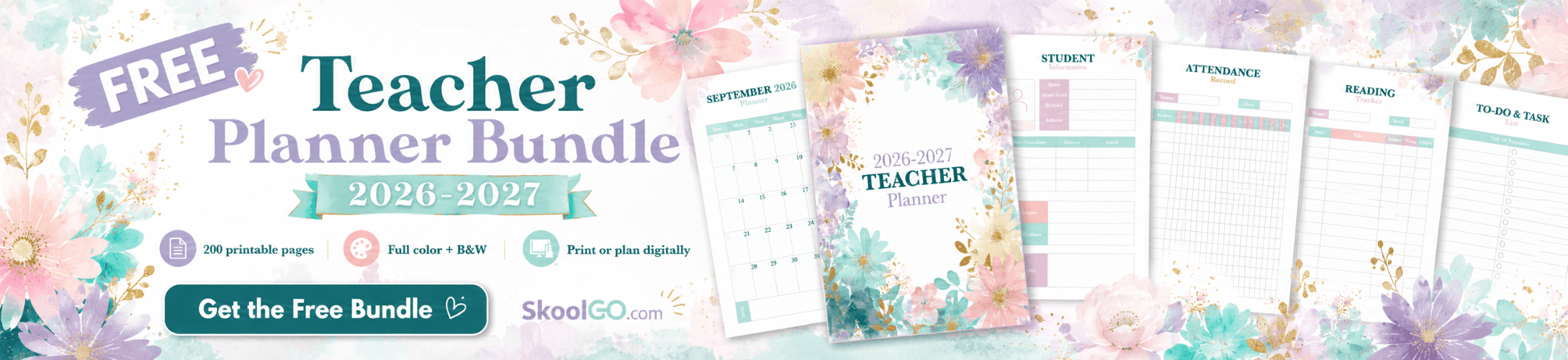 Free Floral Teacher Planner Bundle 2026-2027
