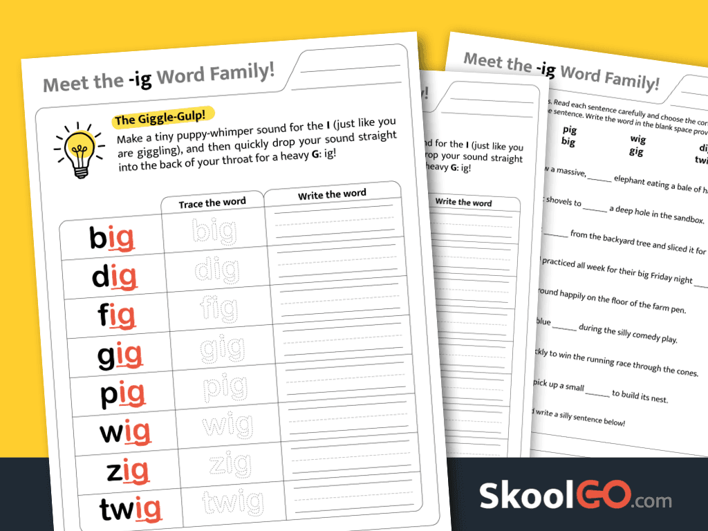 ig Word Family Worksheet – Fun phonics practice for early readers
