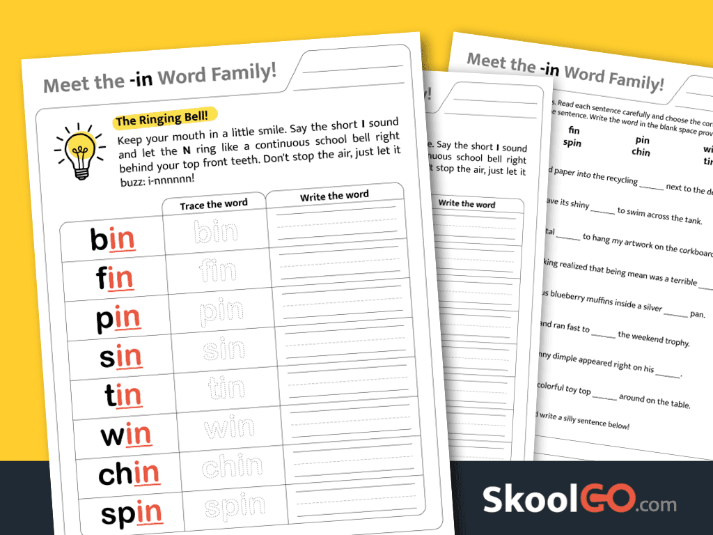 in Word Family Worksheet – Fun phonics practice for early readers