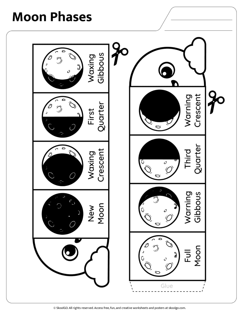 Moon Phases Black and White Cut and Paste Worksheet Black and white moon phases cut and paste science worksheet