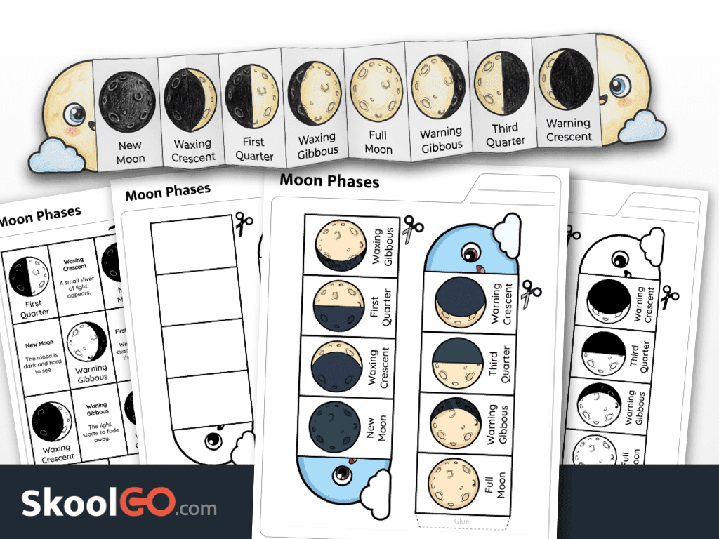 Moon phases cut and paste worksheet printable science activity for kids