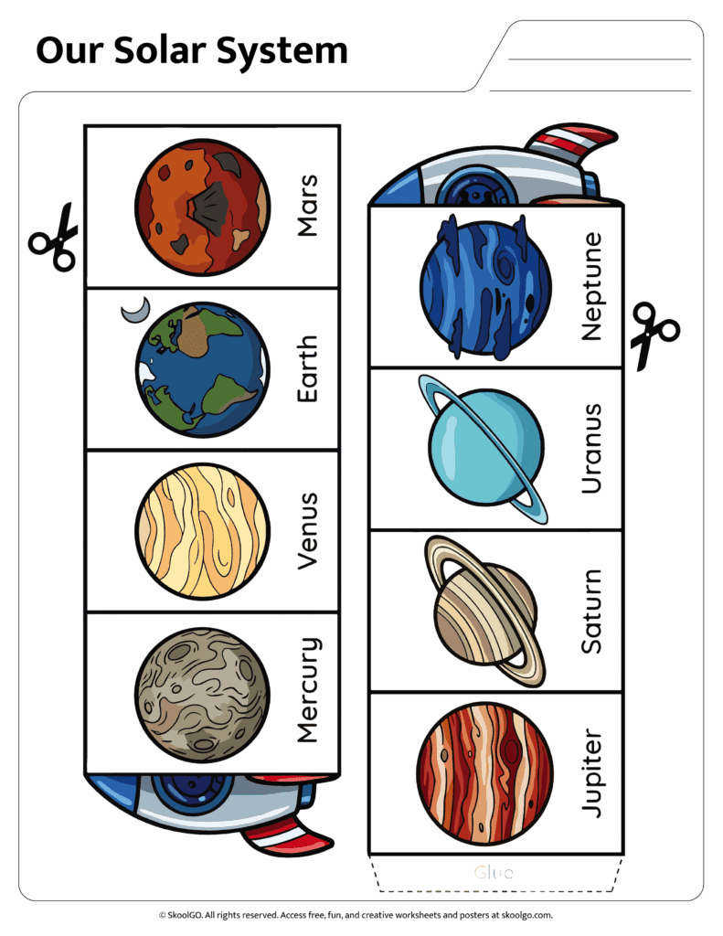 Solar System Cut and Paste Rocket Activity Color Version Color solar system cut and paste rocket activity featuring all eight planets