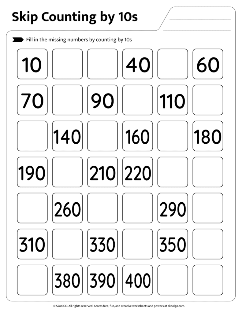 Count by tens worksheet for early math learners
