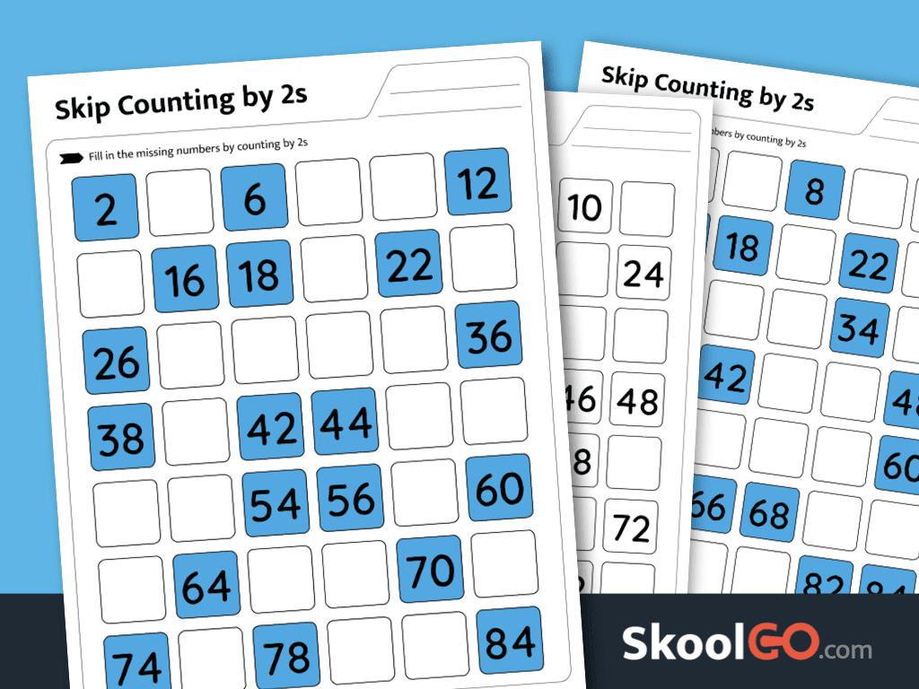 Skip counting by 2s worksheet printable for number pattern practice